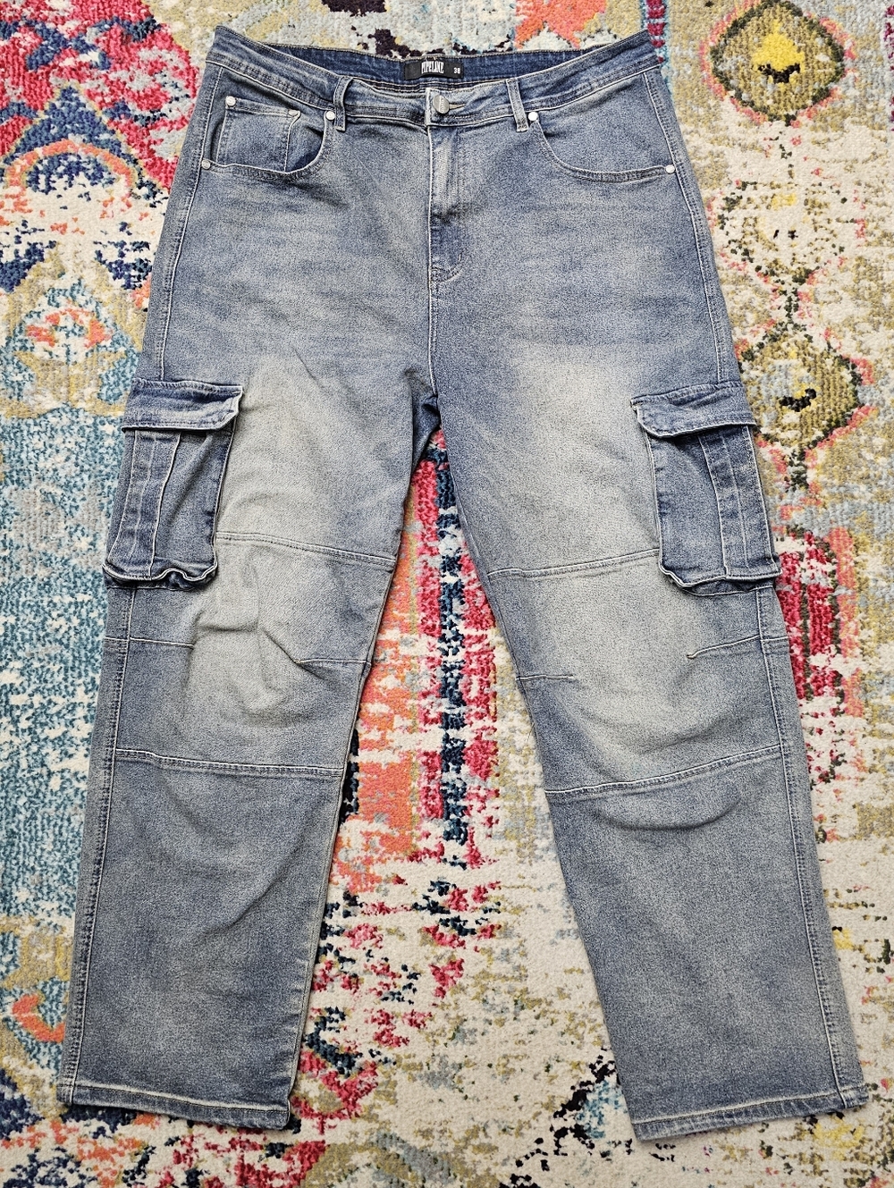 Pipeline Cargo Jeans Mens 38x31 Relaxed Fit  Loose Skater Grunge Fade Gorpcore